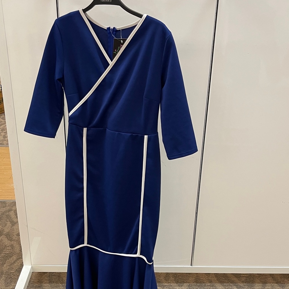 Elegant Blue Dress with White Accents